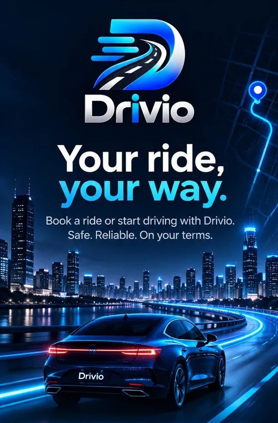 The Drivio app welcome screen: Your ride, your way.